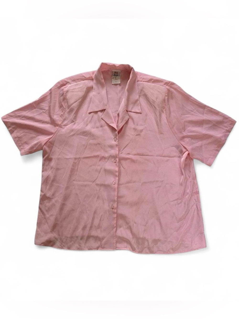 Elite Vintage 80s Light Pink Boxy Button Up Blouse Short Sleeve Shirt Size 40